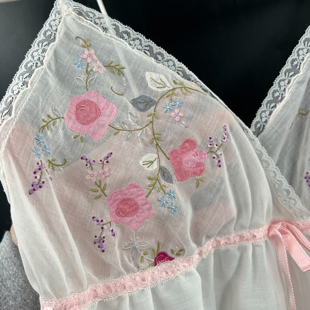 Vintage 1970s‎ coquette boho fairycore slip dress floral emboirdered feminine - Picture 5 of 12